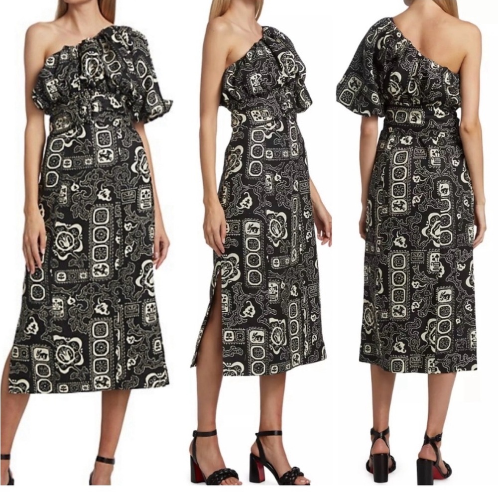 Rhode Linen Chantelle One Shoulder Midi Dress